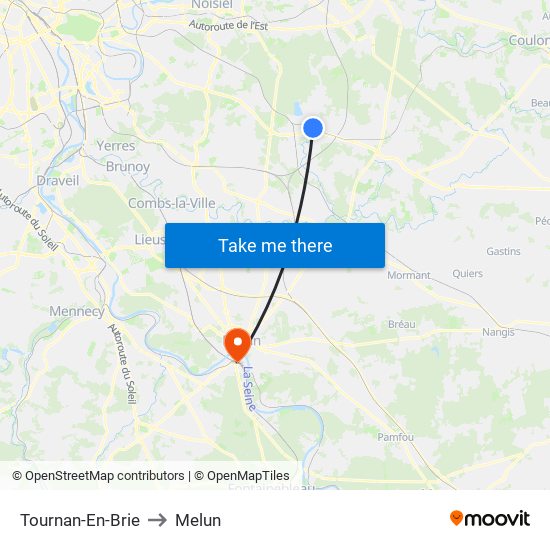 Tournan-En-Brie to Melun map