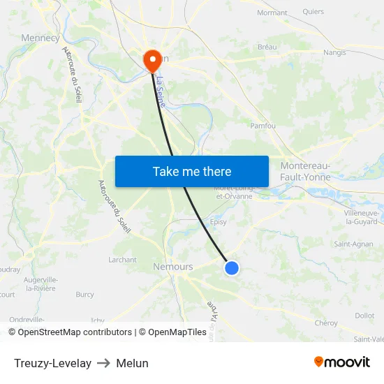 Treuzy-Levelay to Melun map
