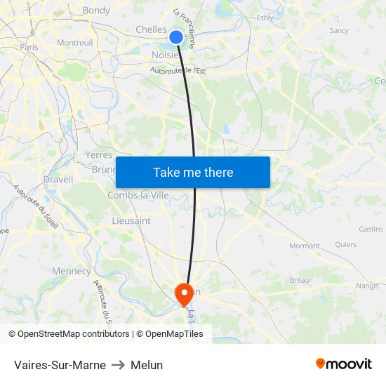 Vaires-Sur-Marne to Melun map