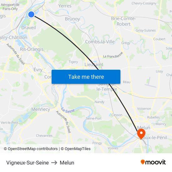 Vigneux-Sur-Seine to Melun map