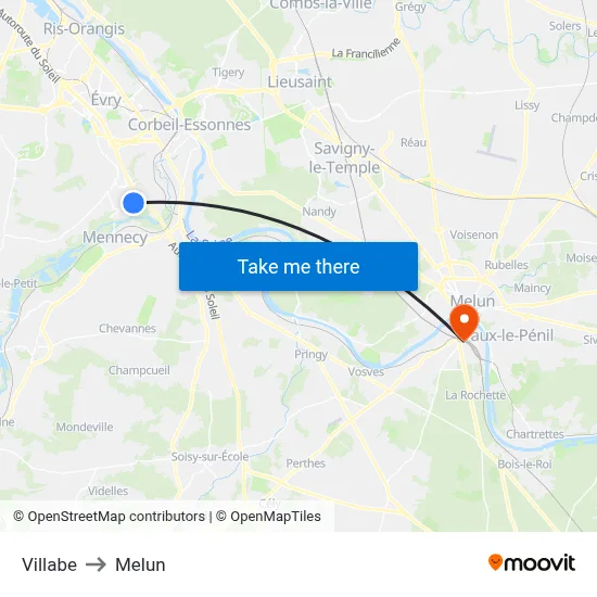 Villabe to Melun map