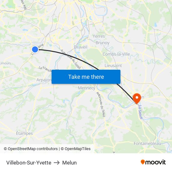 Villebon-Sur-Yvette to Melun map