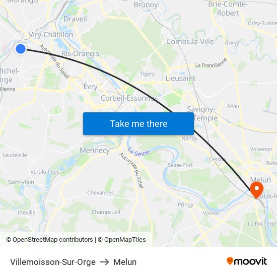 Villemoisson-Sur-Orge to Melun map