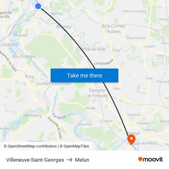 Villeneuve-Saint-Georges to Melun map