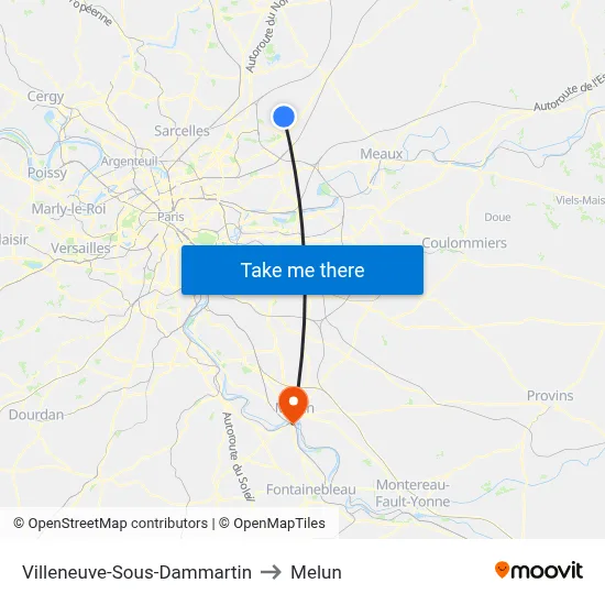 Villeneuve-Sous-Dammartin to Melun map
