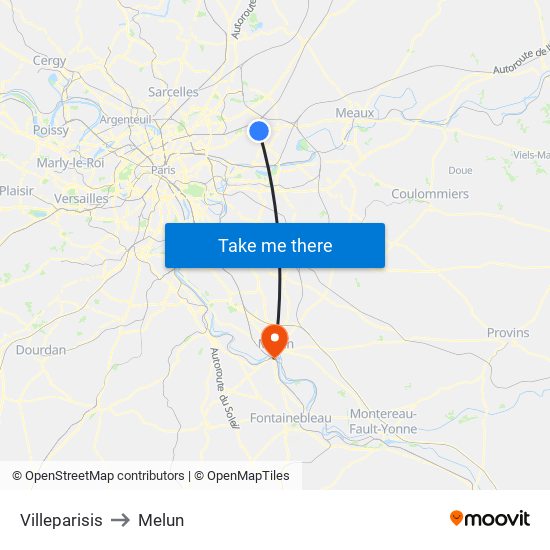 Villeparisis to Melun map