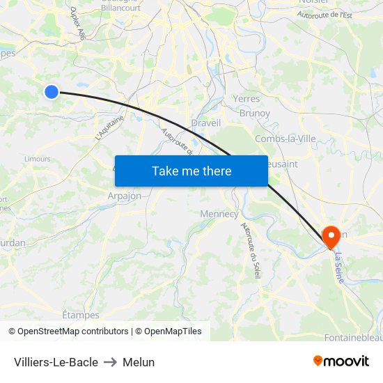 Villiers-Le-Bacle to Melun map