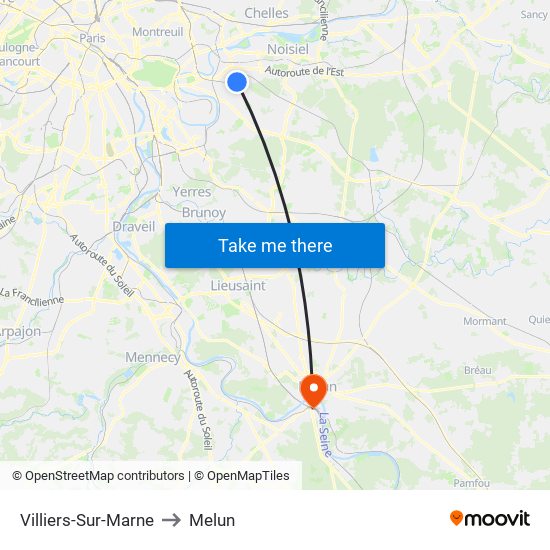 Villiers-Sur-Marne to Melun map
