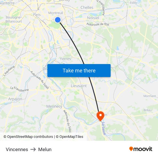 Vincennes to Melun map