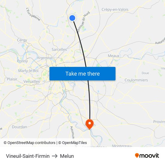 Vineuil-Saint-Firmin to Melun map