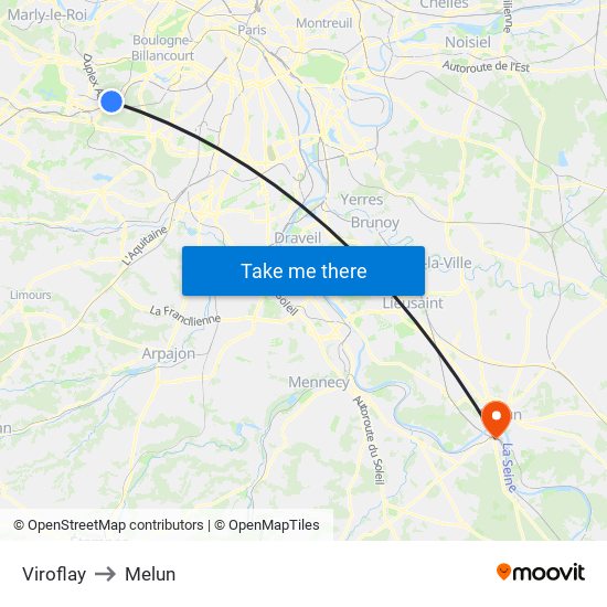 Viroflay to Melun map
