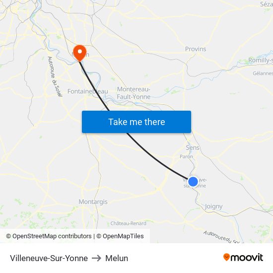 Villeneuve-Sur-Yonne to Melun map