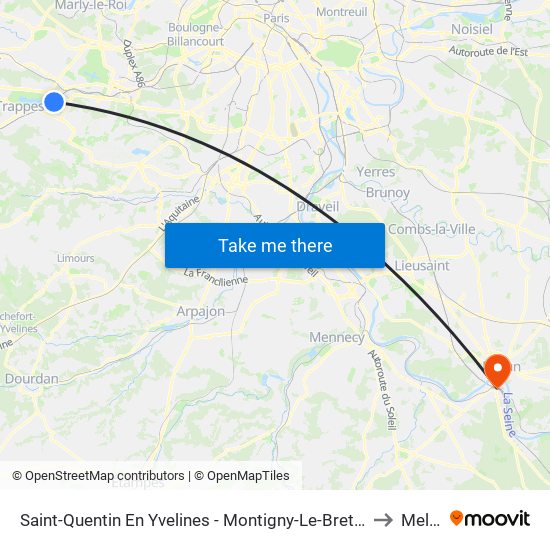 Saint-Quentin En Yvelines - Montigny-Le-Bretonneux to Melun map