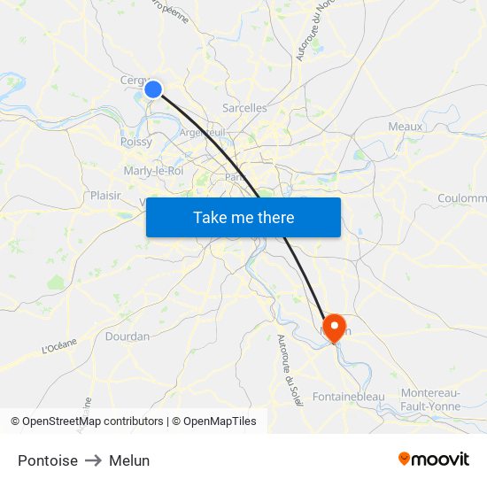 Pontoise to Melun map