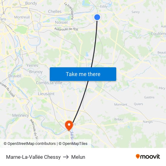 Marne-La-Vallée Chessy to Melun map