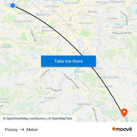 Poissy to Melun map