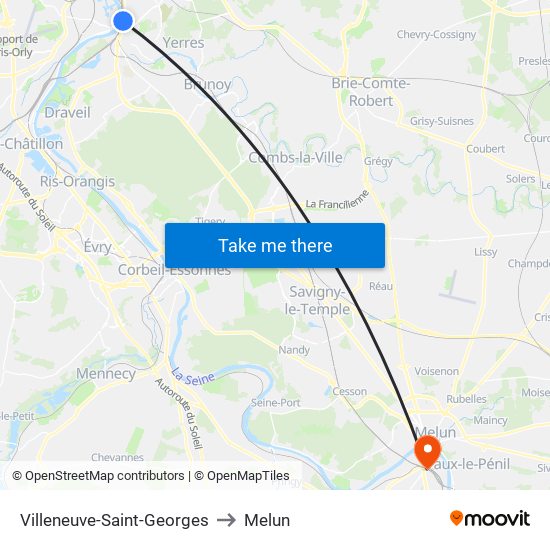 Villeneuve-Saint-Georges to Melun map