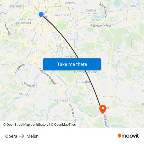 Opéra to Melun map