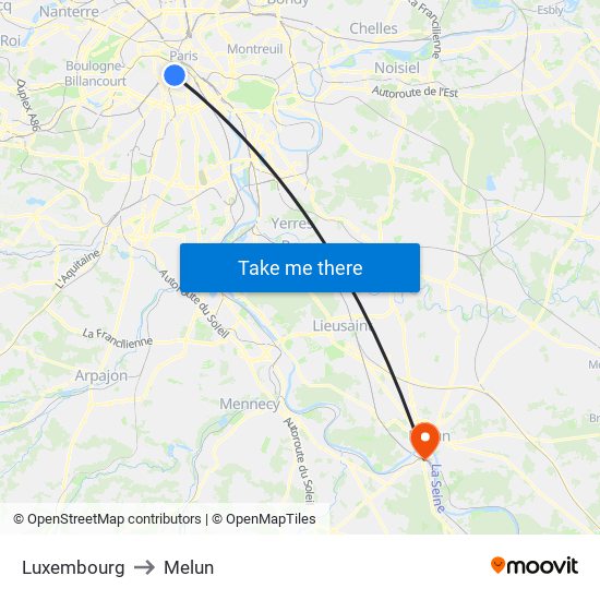 Luxembourg to Melun map