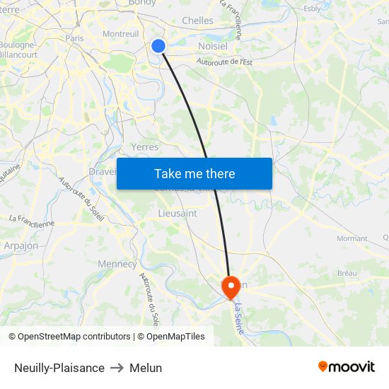 Neuilly-Plaisance to Melun map