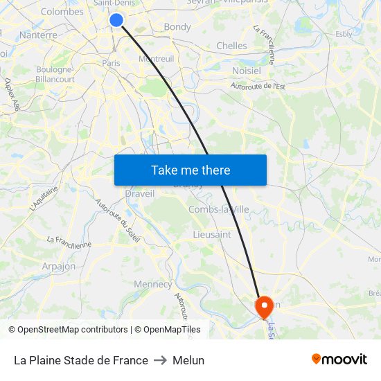 La Plaine Stade de France to Melun map