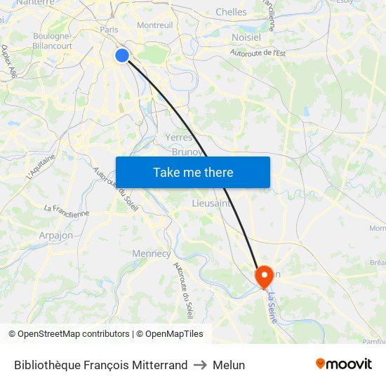 Bibliothèque François Mitterrand to Melun map