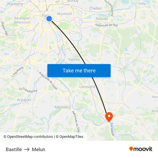 Bastille to Melun map