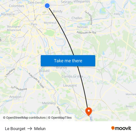 Le Bourget to Melun map