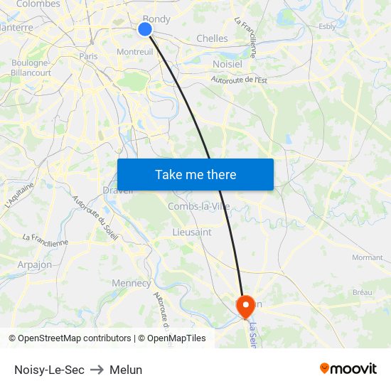 Noisy-Le-Sec to Melun map