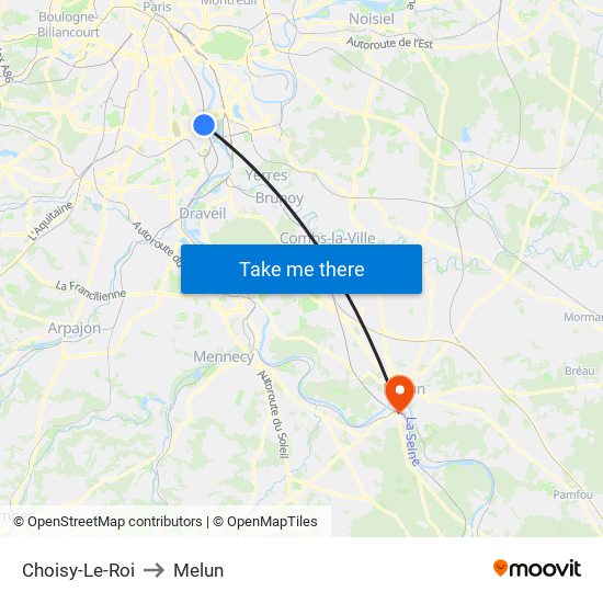 Choisy-Le-Roi to Melun map