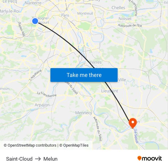 Saint-Cloud to Melun map