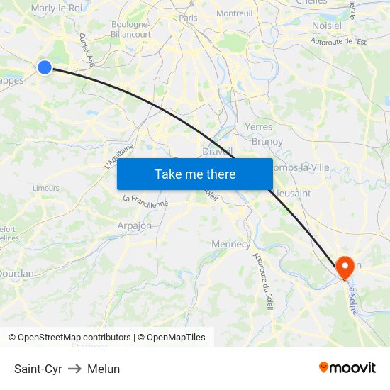 Saint-Cyr to Melun map