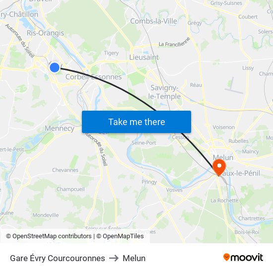 Gare Évry Courcouronnes to Melun map