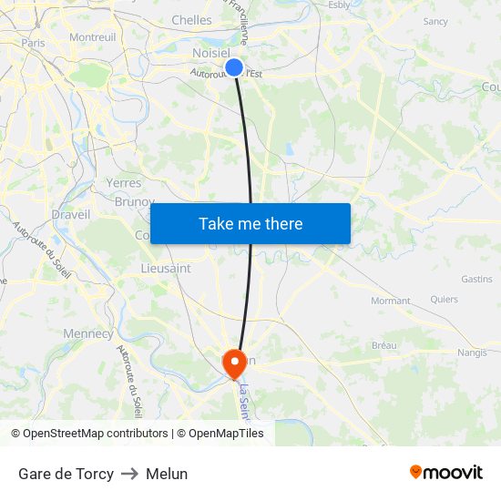 Gare de Torcy to Melun map
