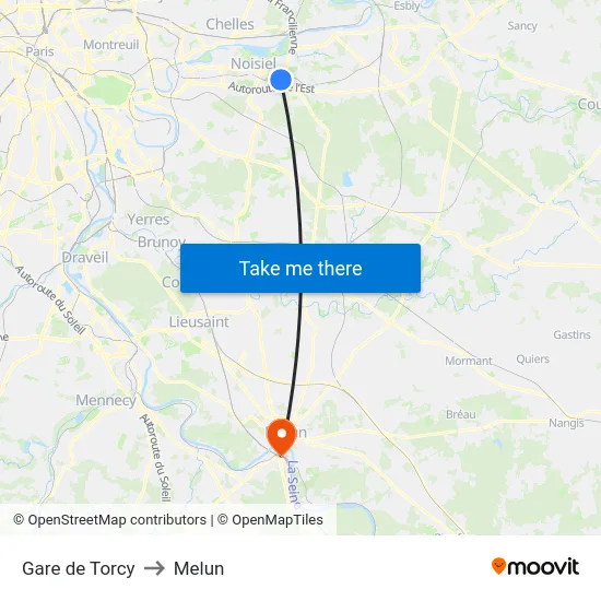 Gare de Torcy to Melun map