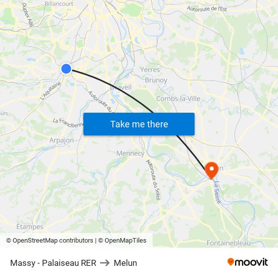 Massy - Palaiseau RER to Melun map