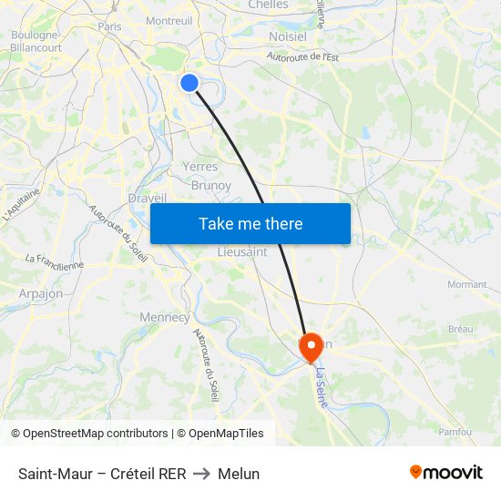 Saint-Maur – Créteil RER to Melun map
