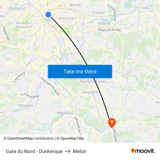 Gare du Nord - Dunkerque to Melun map