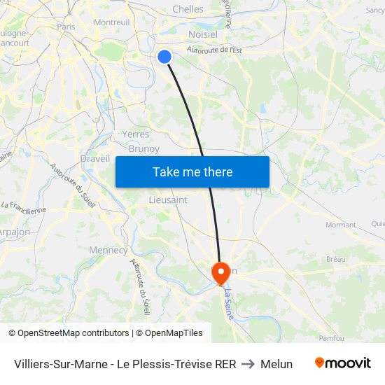 Villiers-Sur-Marne - Le Plessis-Trévise RER to Melun map