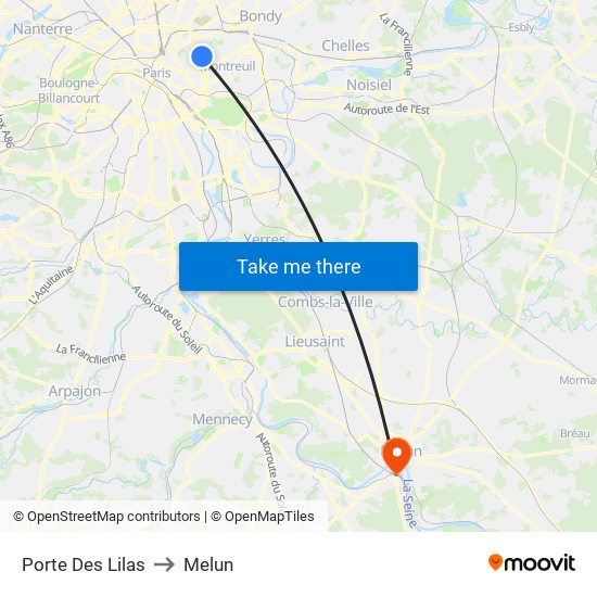 Porte Des Lilas to Melun map