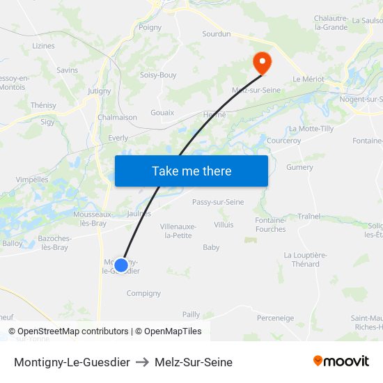 Montigny-Le-Guesdier to Melz-Sur-Seine map