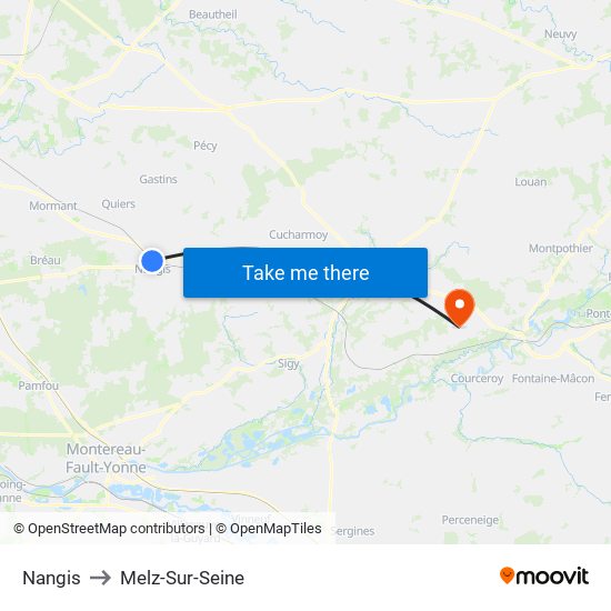 Nangis to Melz-Sur-Seine map