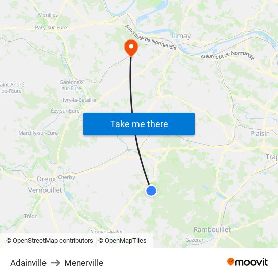 Adainville to Menerville map