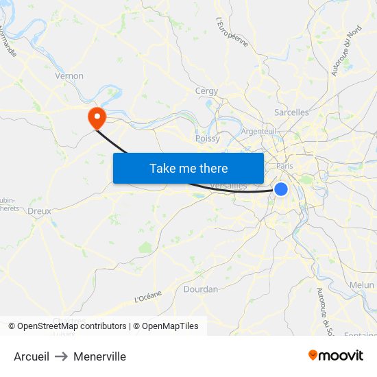 Arcueil to Menerville map