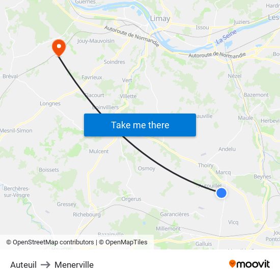 Auteuil to Menerville map