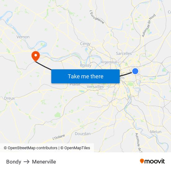 Bondy to Menerville map