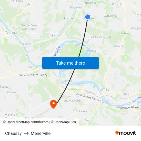 Chaussy to Menerville map