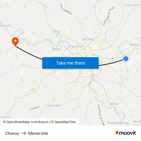 Chessy to Menerville map