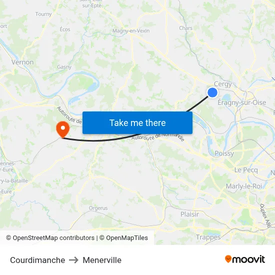 Courdimanche to Menerville map