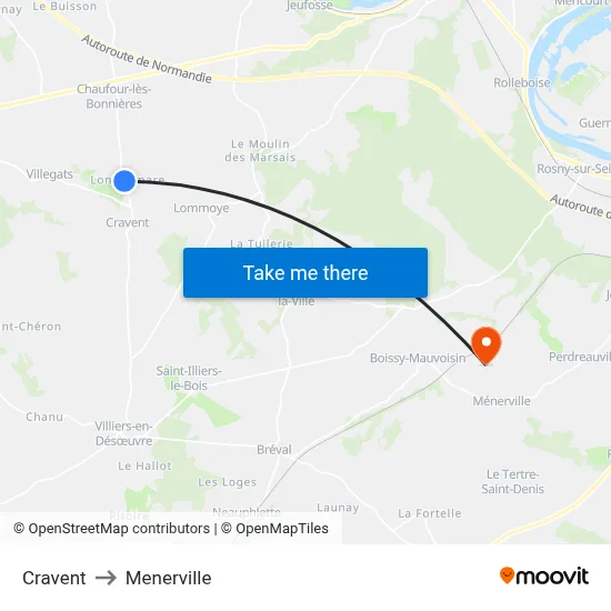 Cravent to Menerville map